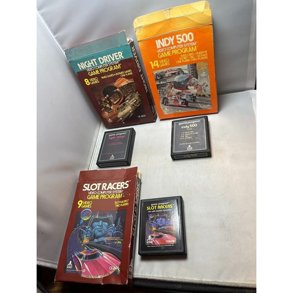 3 Atari DRIVING Game Cartridges and Boxes